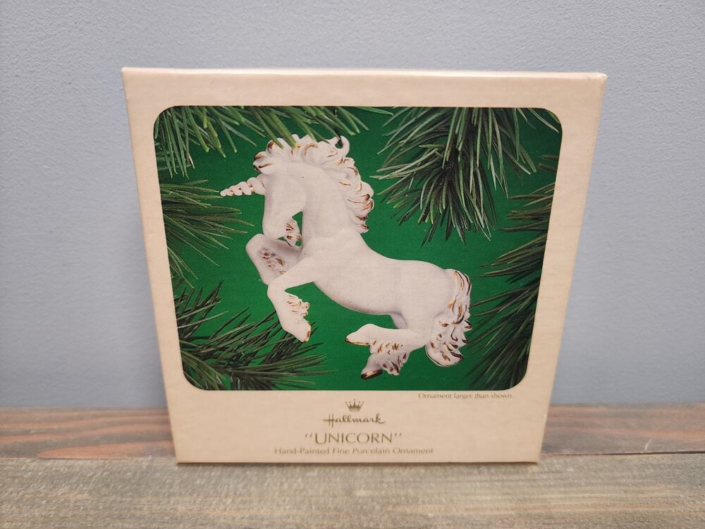 HALLMARK UNICORN HAND PAINTED PORCELAIN CHRISTMAS TREE ORNAMENT
